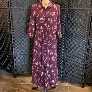 Time and tru burgundy dress with flowers in size large (12-14)